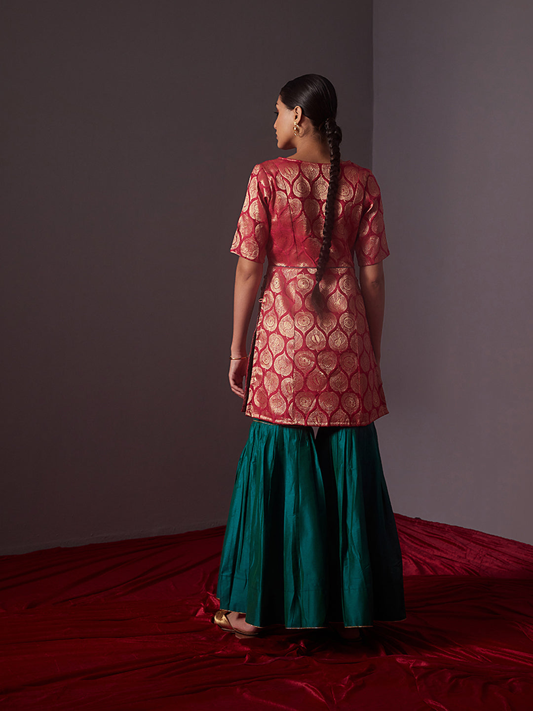 Banarasi zari kurta with contrasting Sharara.