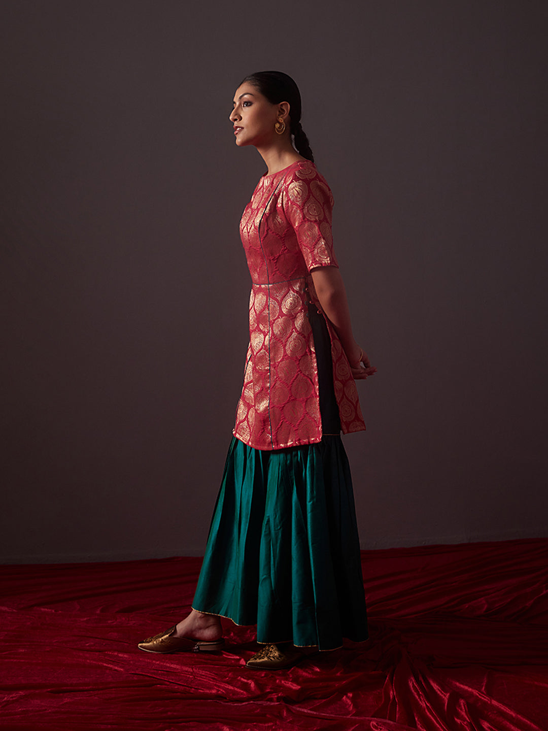 Banarasi zari kurta with contrasting Sharara.
