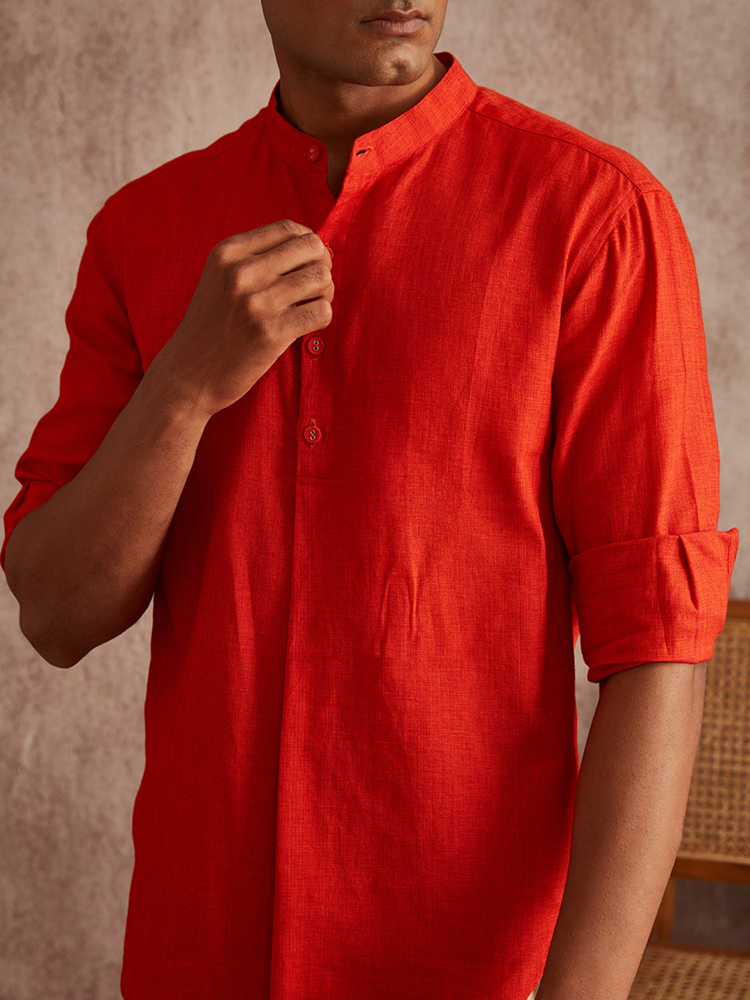 Front Pleated full sleeved shirt- Rust
