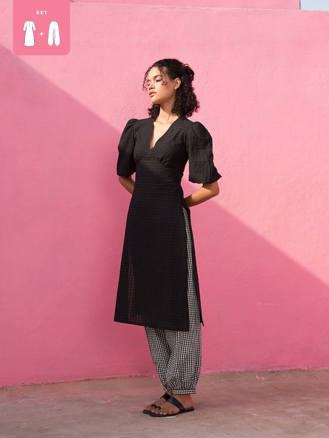 Self Check Kurta Set with Back cut-out Detail