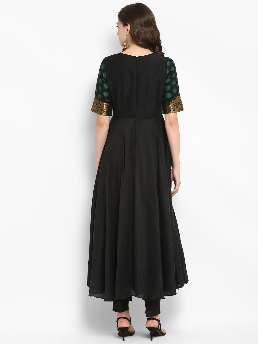 Black Flare Long Kurta with Awadh Neck and Zari Design