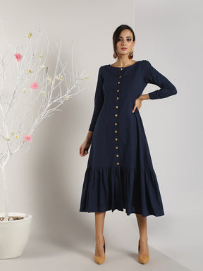 Abhishti Cotton Linen Front Open Pleated Hem Dress / Shrug