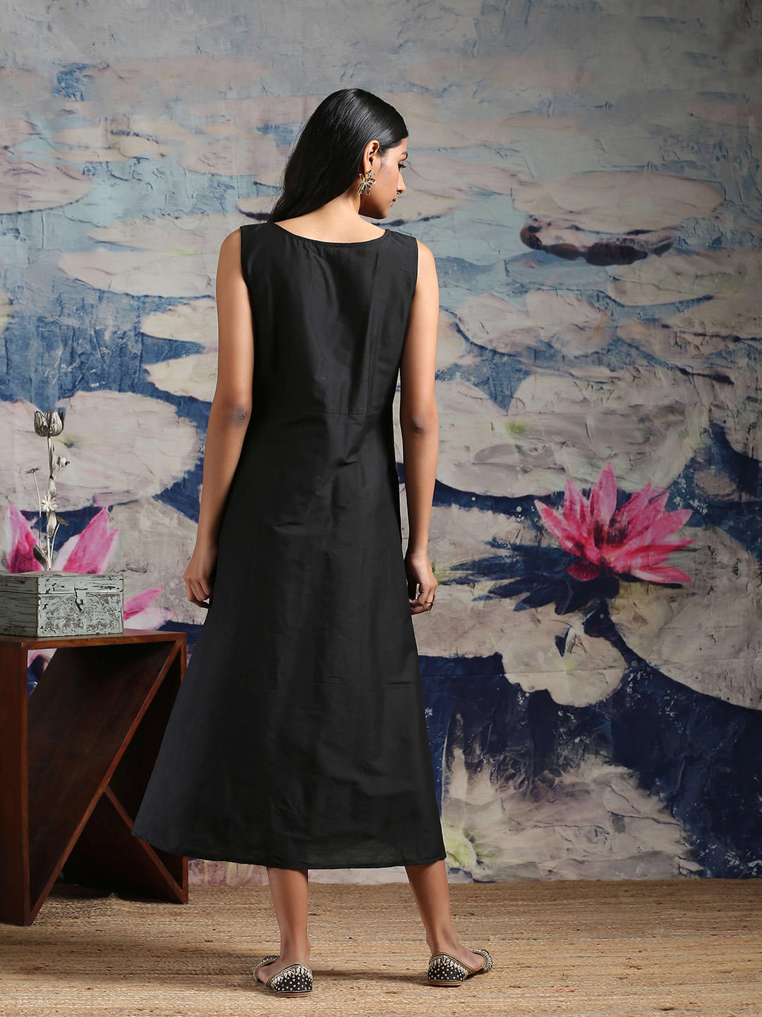 Cotton silk flared dress with pockets