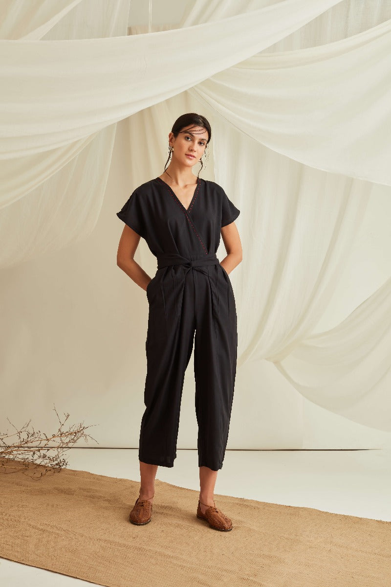 Black belted jumpsuit sale