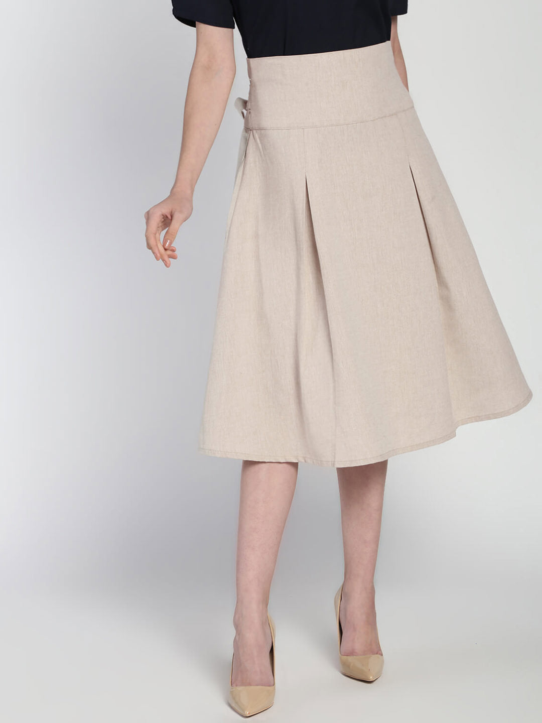 High waist Pleated Tie up belt Skirt