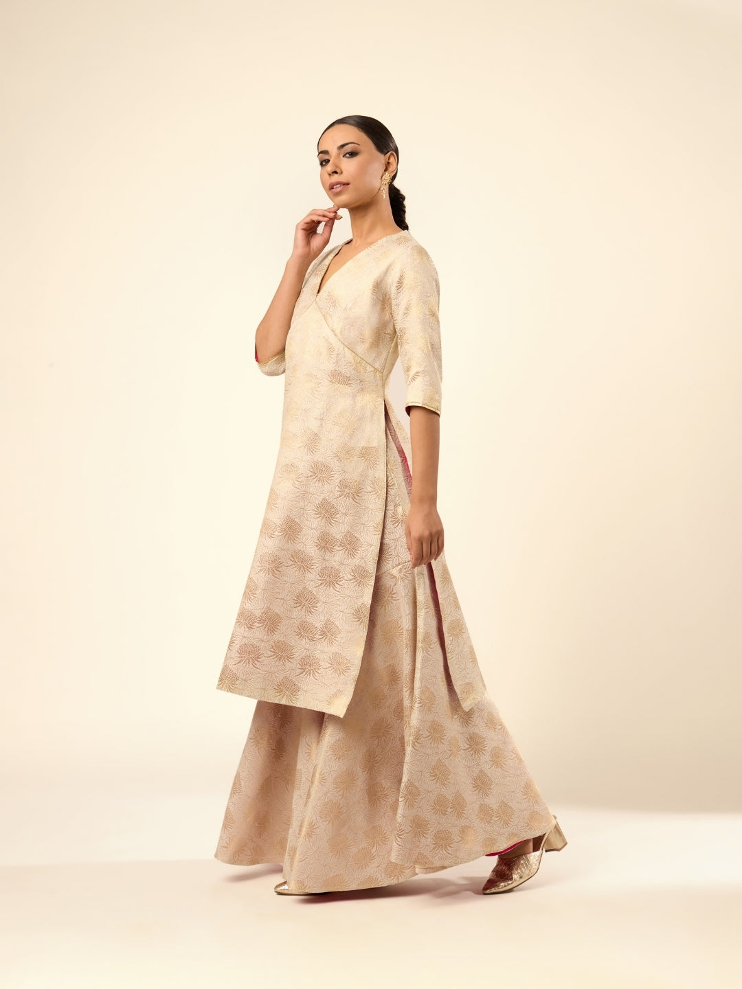 Lotus Jaal Baranasi Silk Sharara- Ivory