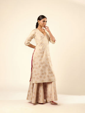 Lotus Jaal Baranasi Silk Sharara- Ivory