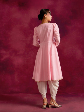 Pintucked yoke flared kurta- Sakura pink