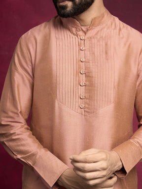 Pleated neck yoke straight kurta Set- Coffee brown
