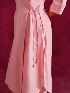 Shawl collar overlapped kurta Set- Sakura pink
