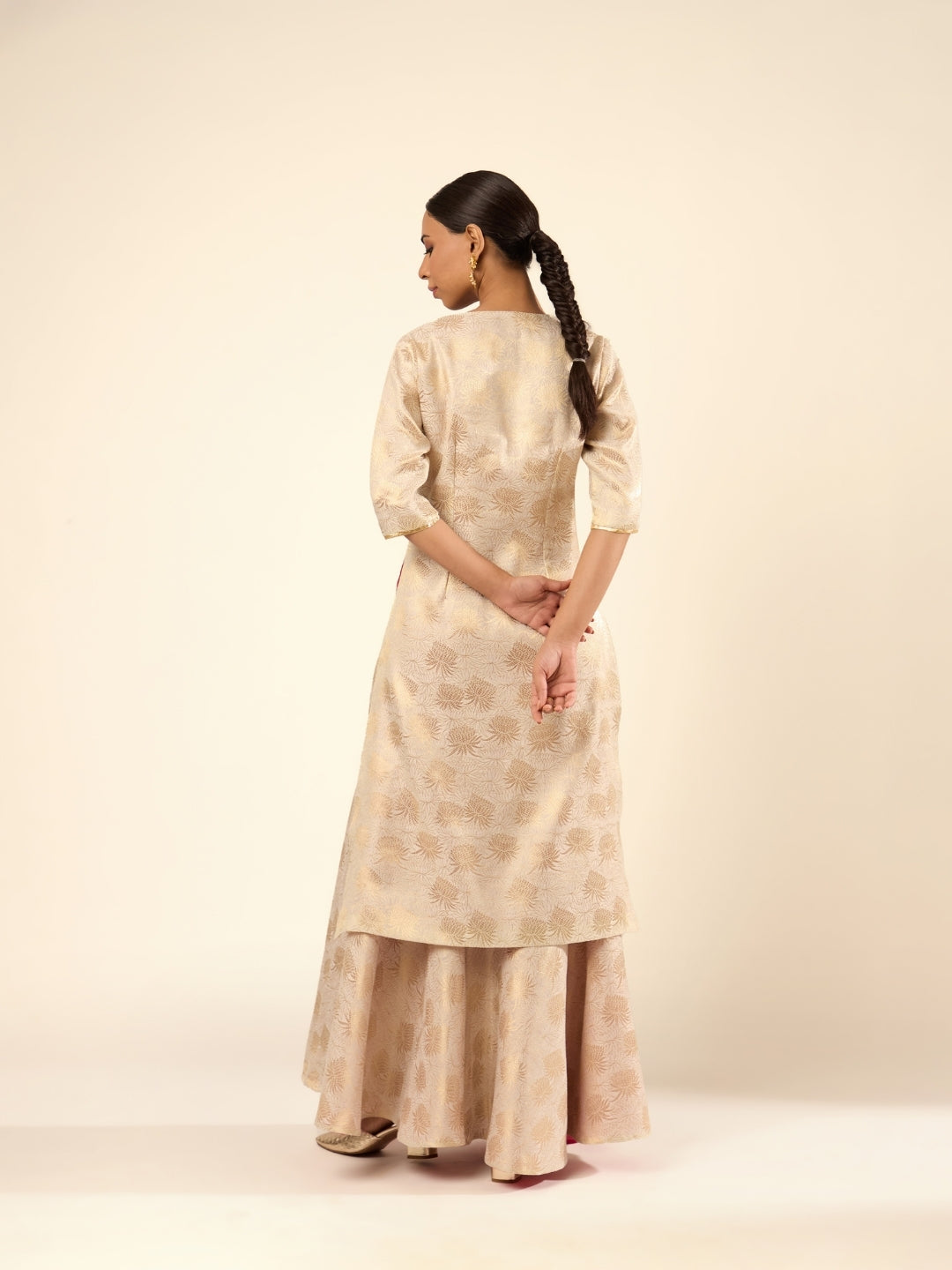 Lotus Jaal Baranasi Silk Sharara- Ivory