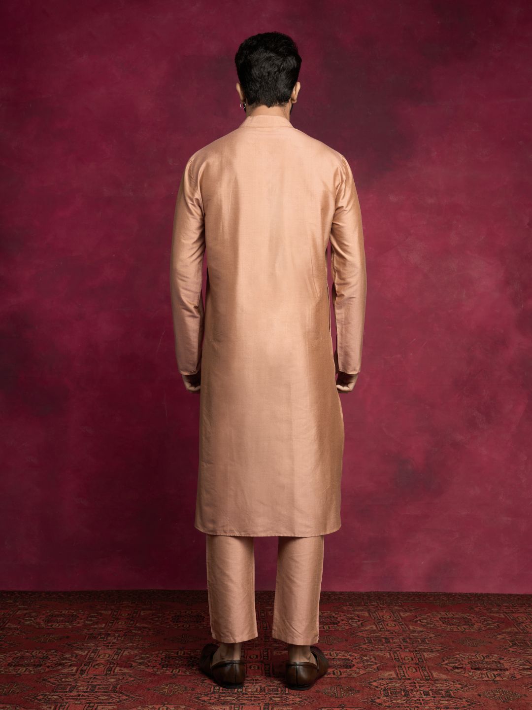 Pintuck neck yoke side panel kurta- Coffee brown