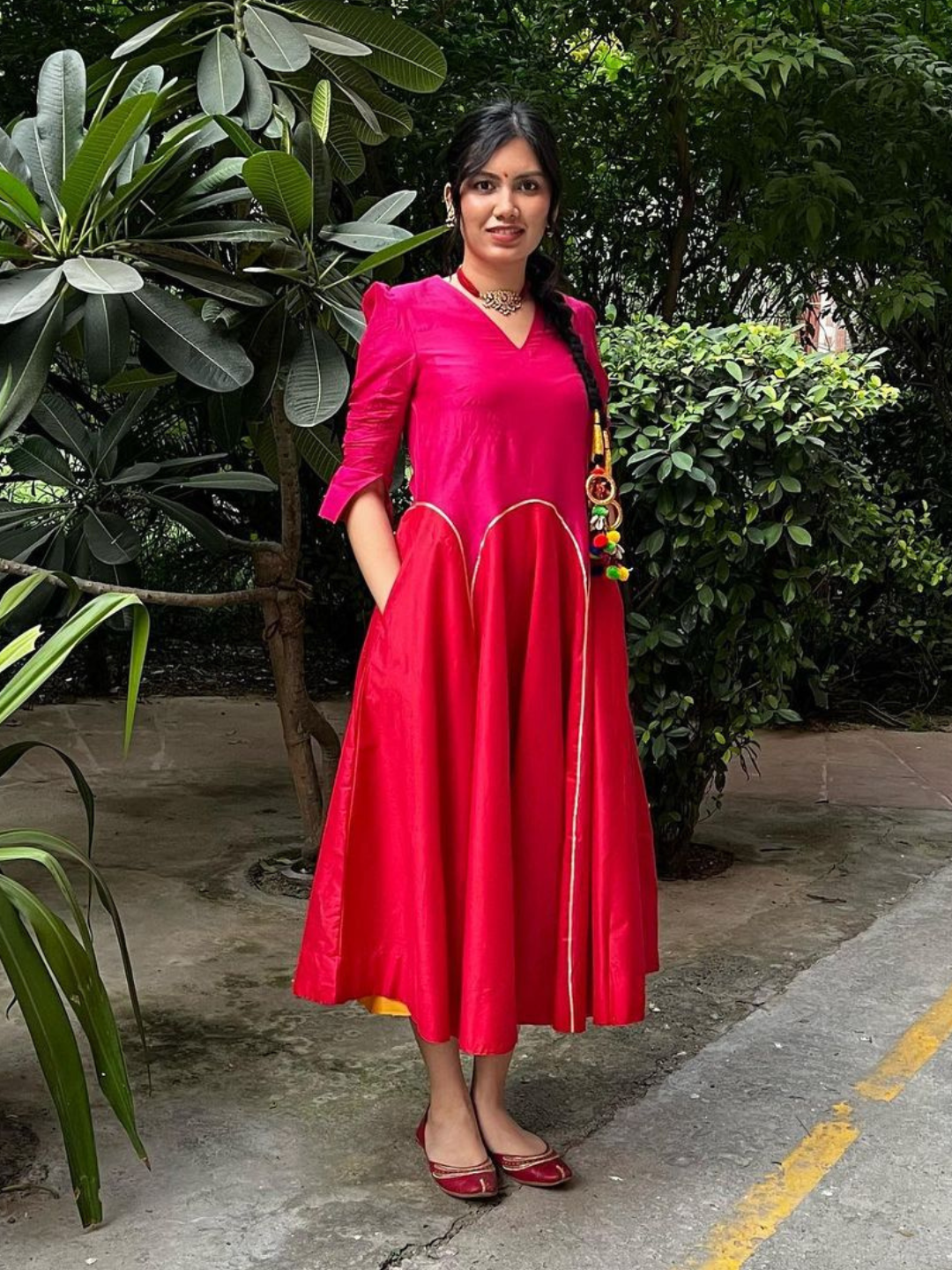 Circular panelled dress highlighted with Gota patti