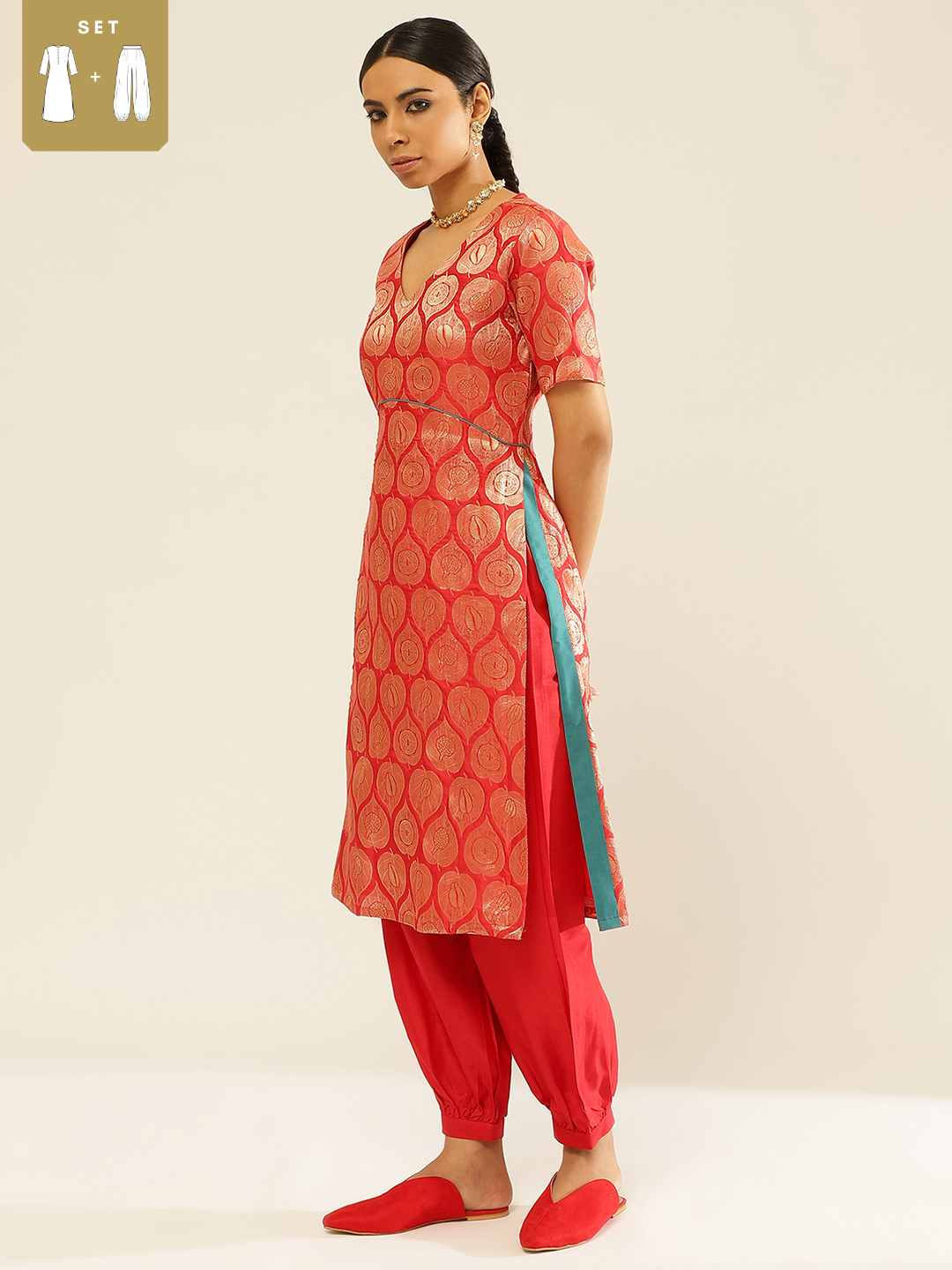 Banarasi zari kurta Set with U-waistline