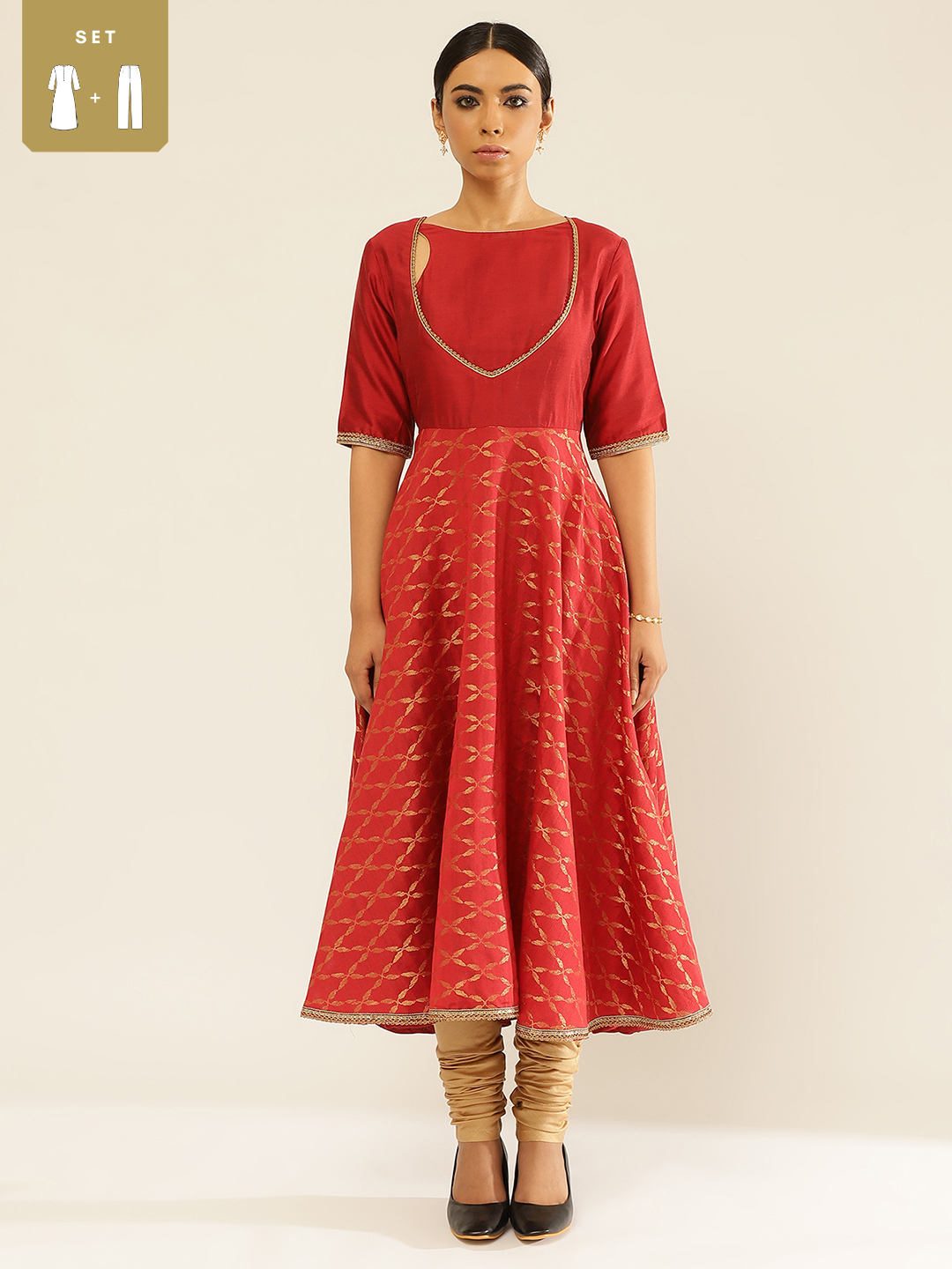 Awadh neck zari Banarasi Circular Kurta with churidar