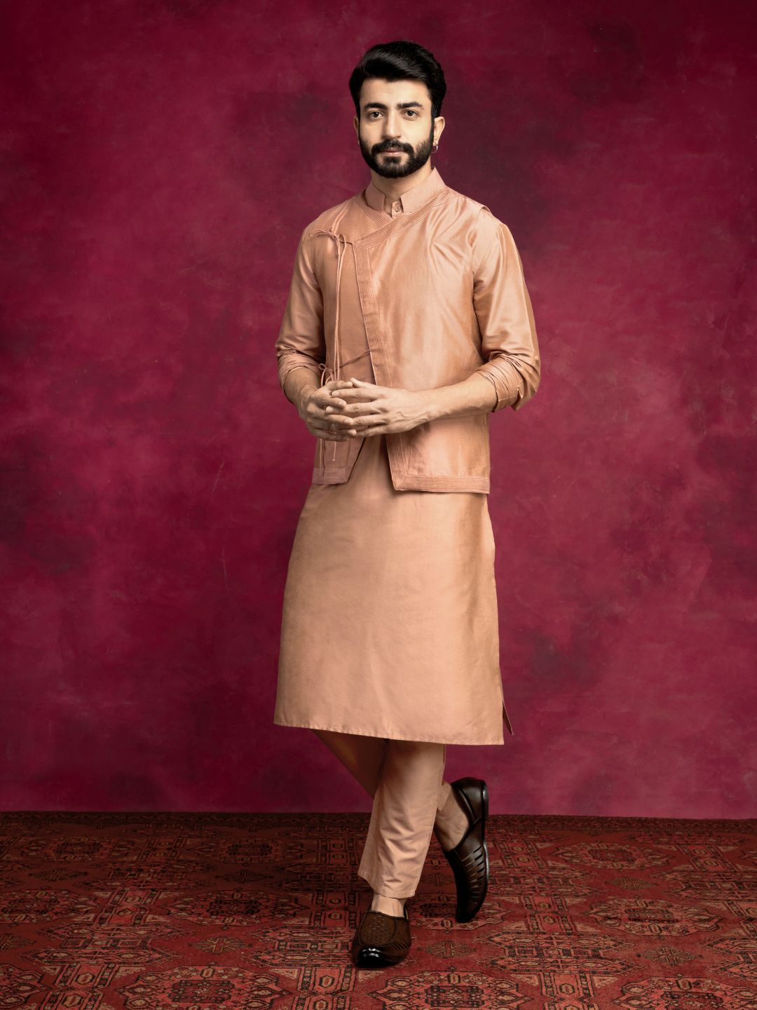 Mandarin collar Straight kurta- Coffee brown