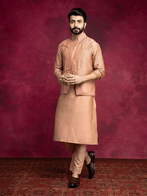 Straight kurta layered with asymmetrical jacket Set-Coffee brown