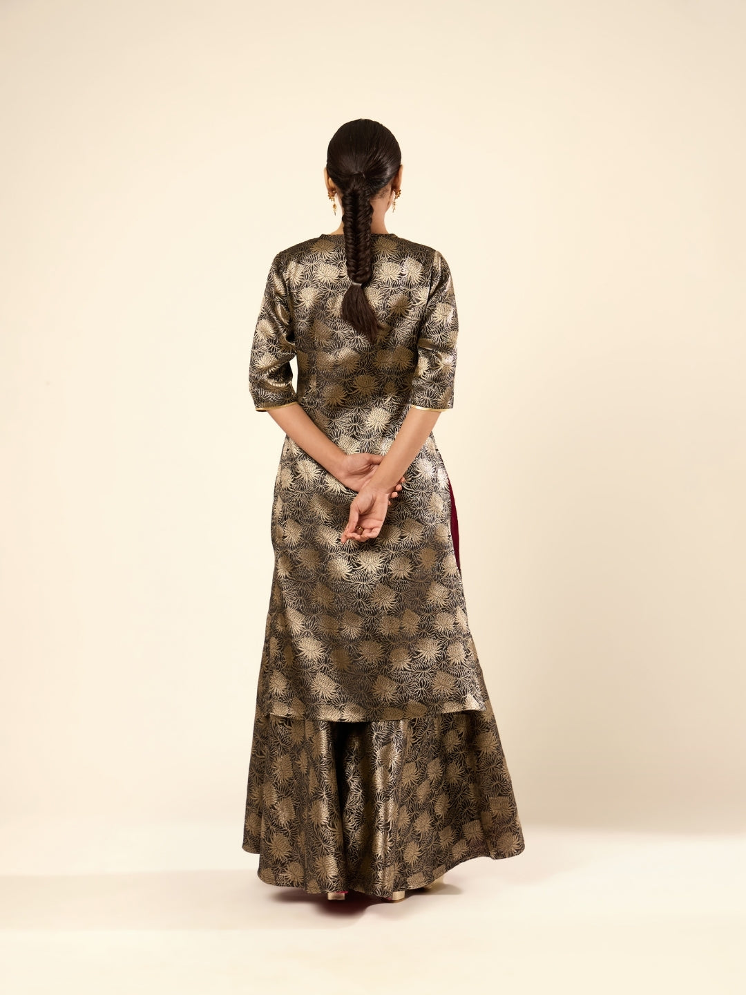 Lotus Jaal Baranasi Silk Sharara- Black