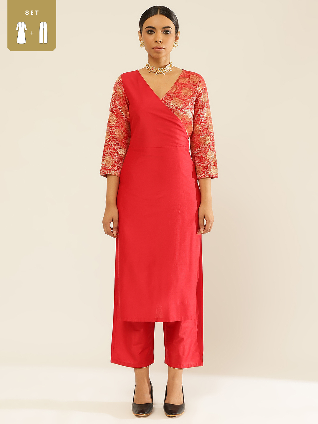 Overlapped zari Banarasi  Kurta Set