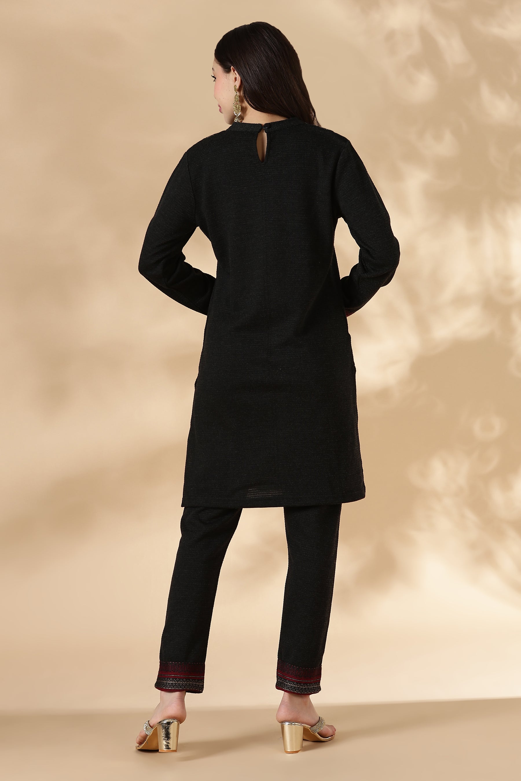 Black Geometric Motif Panel kurta Pant set
