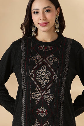 Black Geometric Motif Panel kurta Pant set