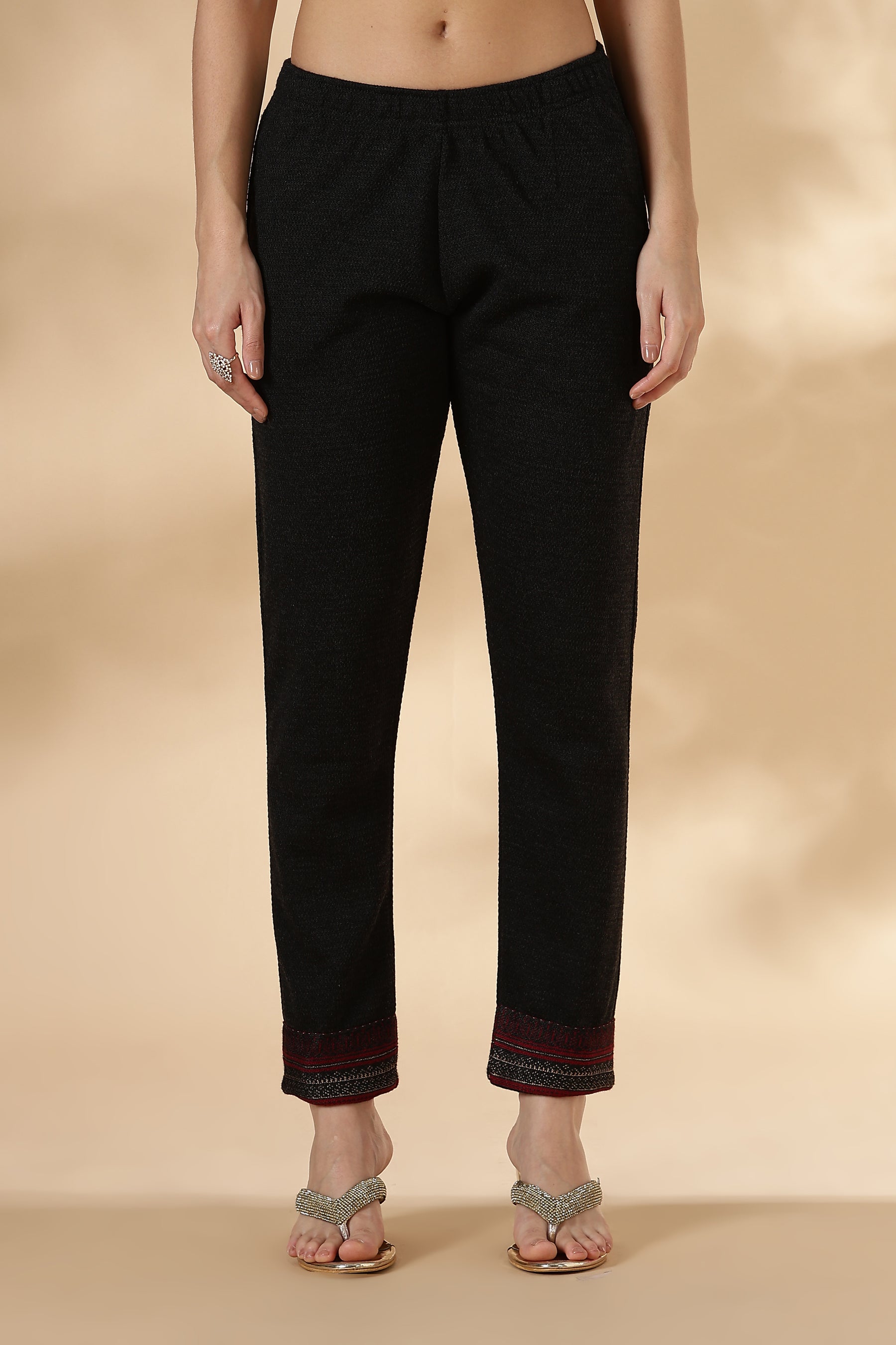 Black Geometric Motif Panel kurta Pant set