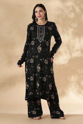 Rosette Pattern Woolen Kurta Pant Set