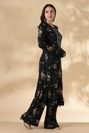Rosette Pattern Woolen Kurta Pant Set