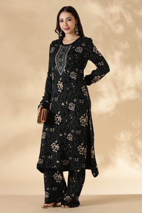 Rosette Pattern Woolen Kurta Pant Set