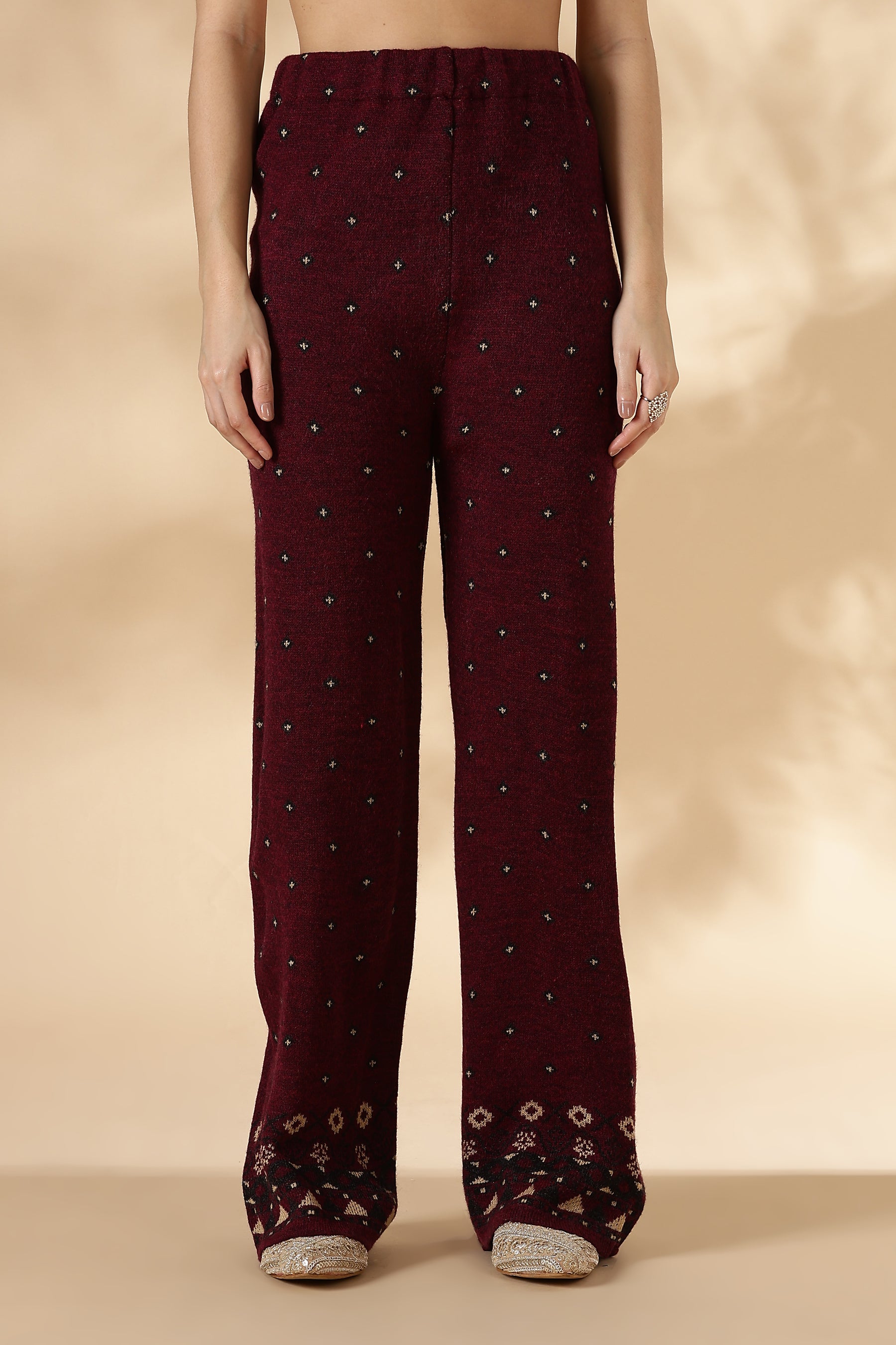 Maroon Kashmiri-Inspired Knitted Kurta Pant Set