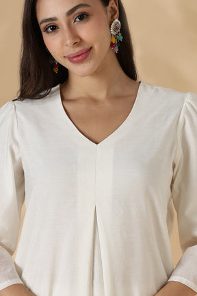 Box Pleat solid white Kurta with knife pleat salwar pants