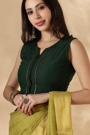 Green Sleeveless Round Neck Front Open Blouse