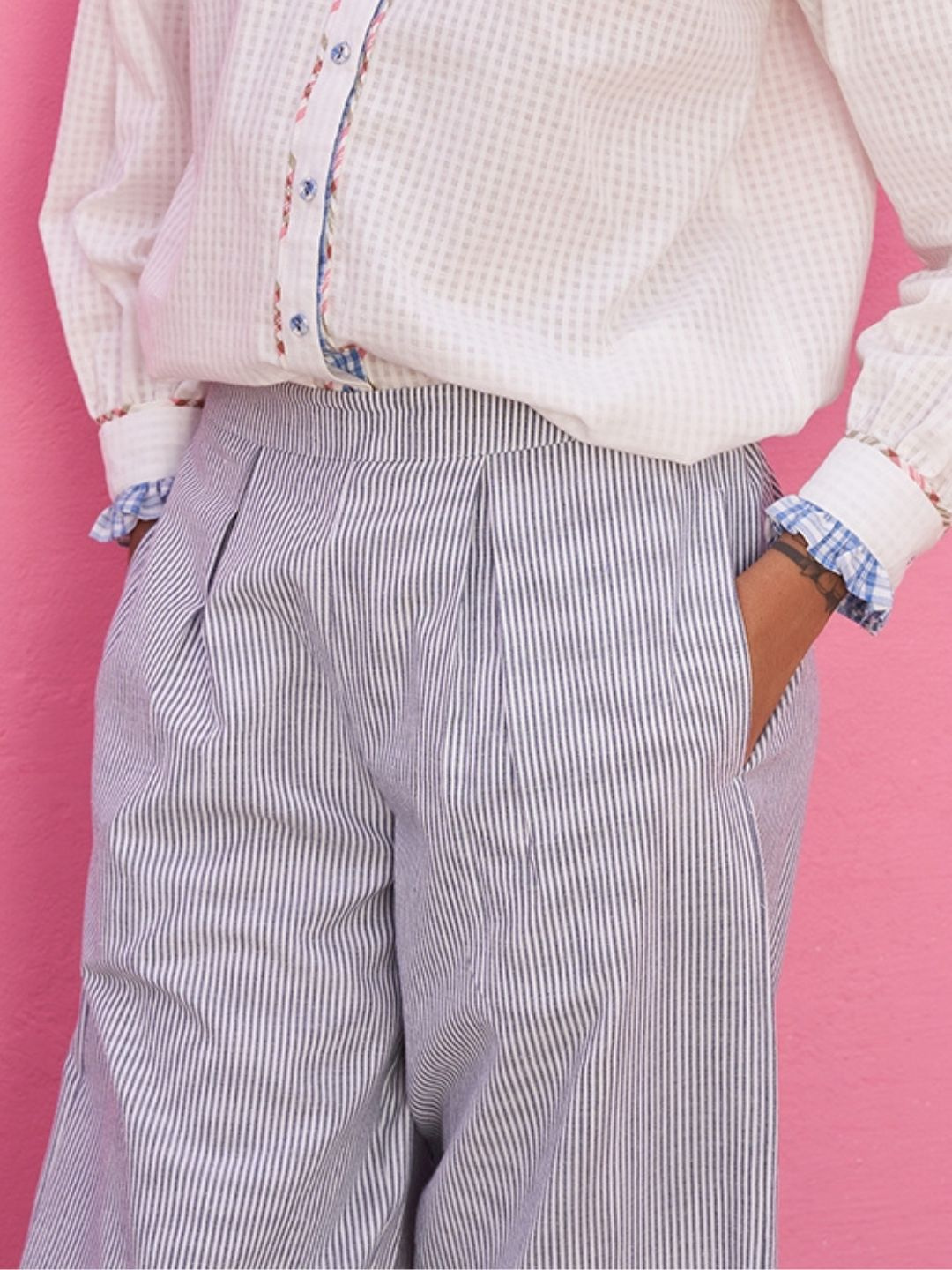 Chambray Striped Lantern Pants