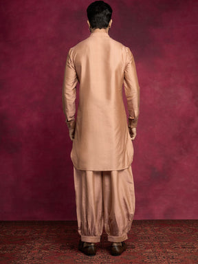 High-low hem kurta paired with pathani pants - Coffee brown