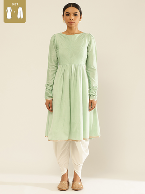 Banarasi Circular kurta with pintucks paired with dhoti pants