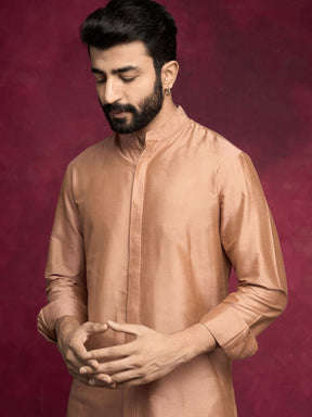 High-low hem kurta paired with pathani pants - Coffee brown