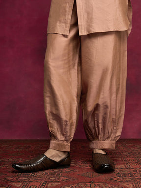 High-low hem kurta paired with pathani pants - Coffee brown