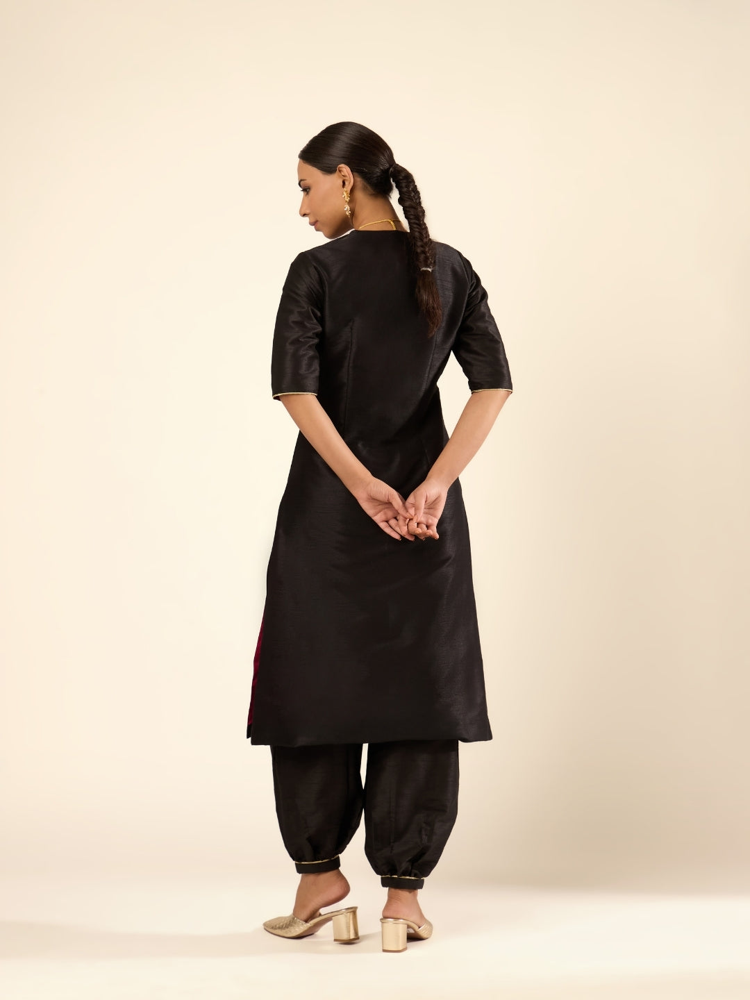 Zari Lace Art Silk Pathani pant- Black