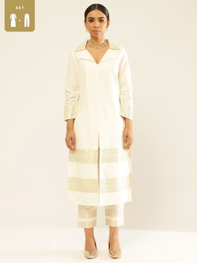 Collared Banarasi Kurta Set with banarasi Zari border