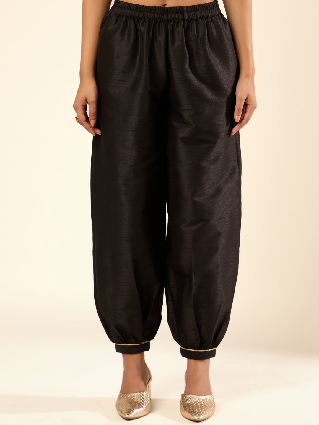 Zari Lace Art Silk Pathani pant- Black