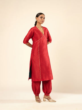 Zari Lace Art Silk Pathani pant- Red