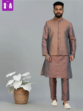 Brown Kurta Pant with orange Woven Design  Bandi Set