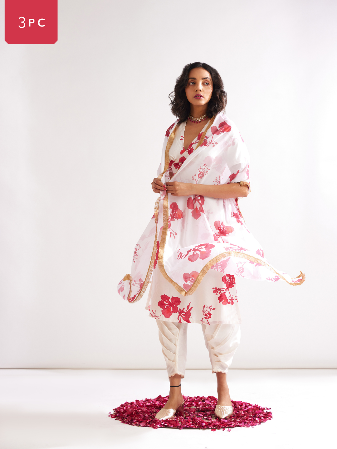 Gulmohar back tie-up kurta Paired with side pleated pants along with dupatta- Ivory