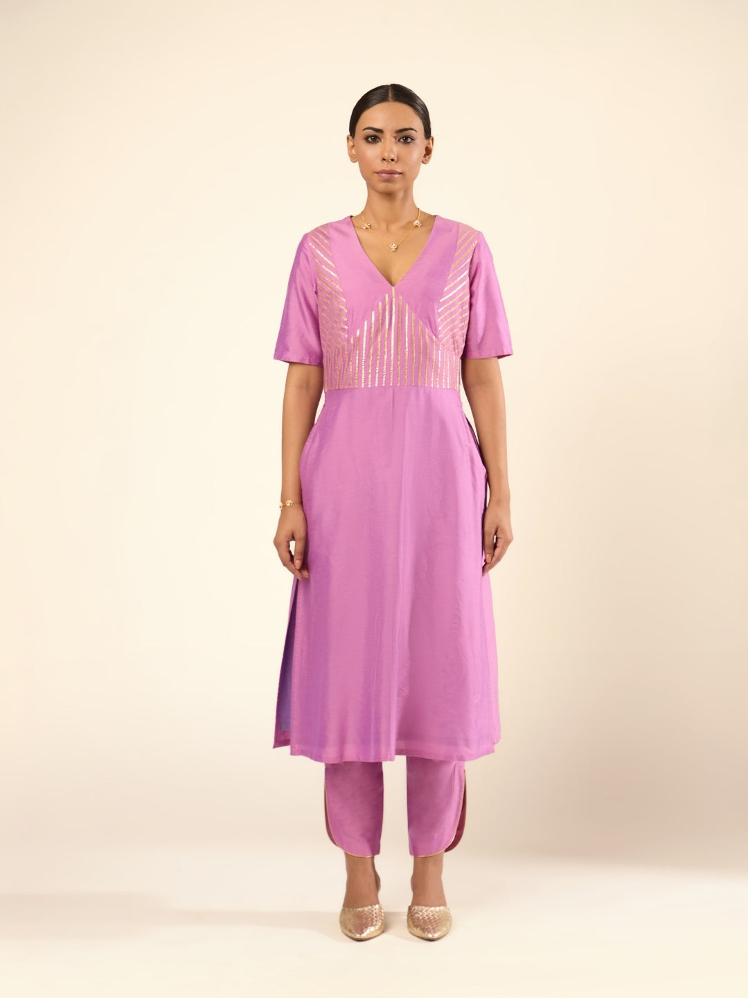 Banarasi Gota patti detailed kurta- Lavender