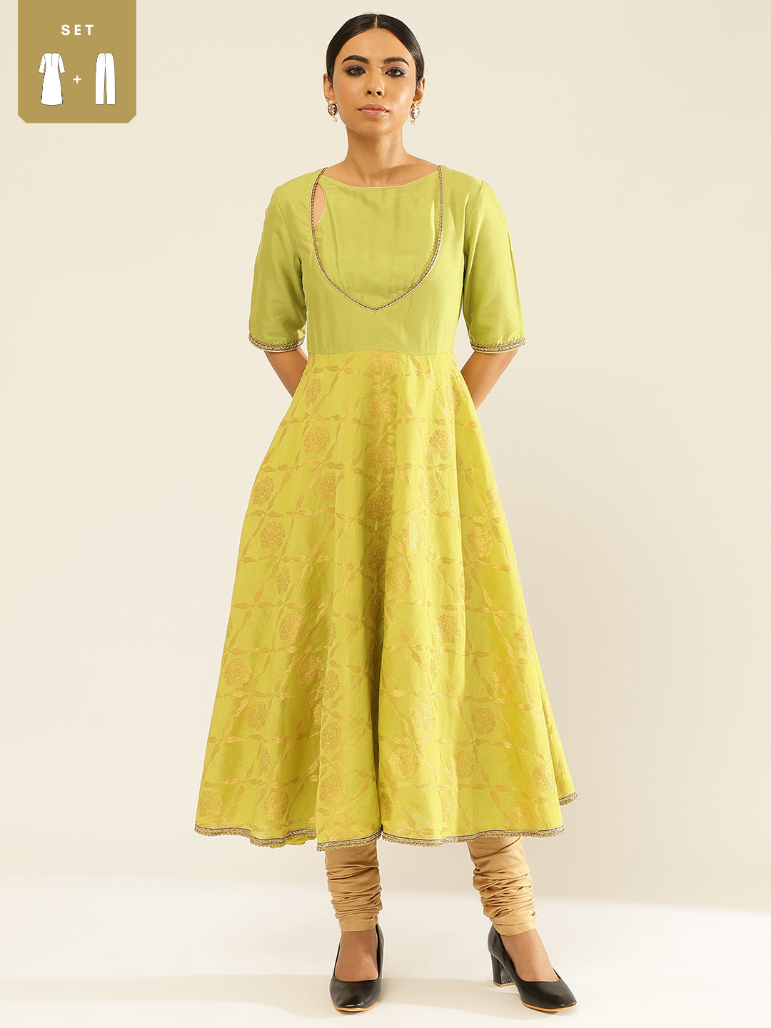 Awadh neck zari Banarasi Circular Kurta with churidar