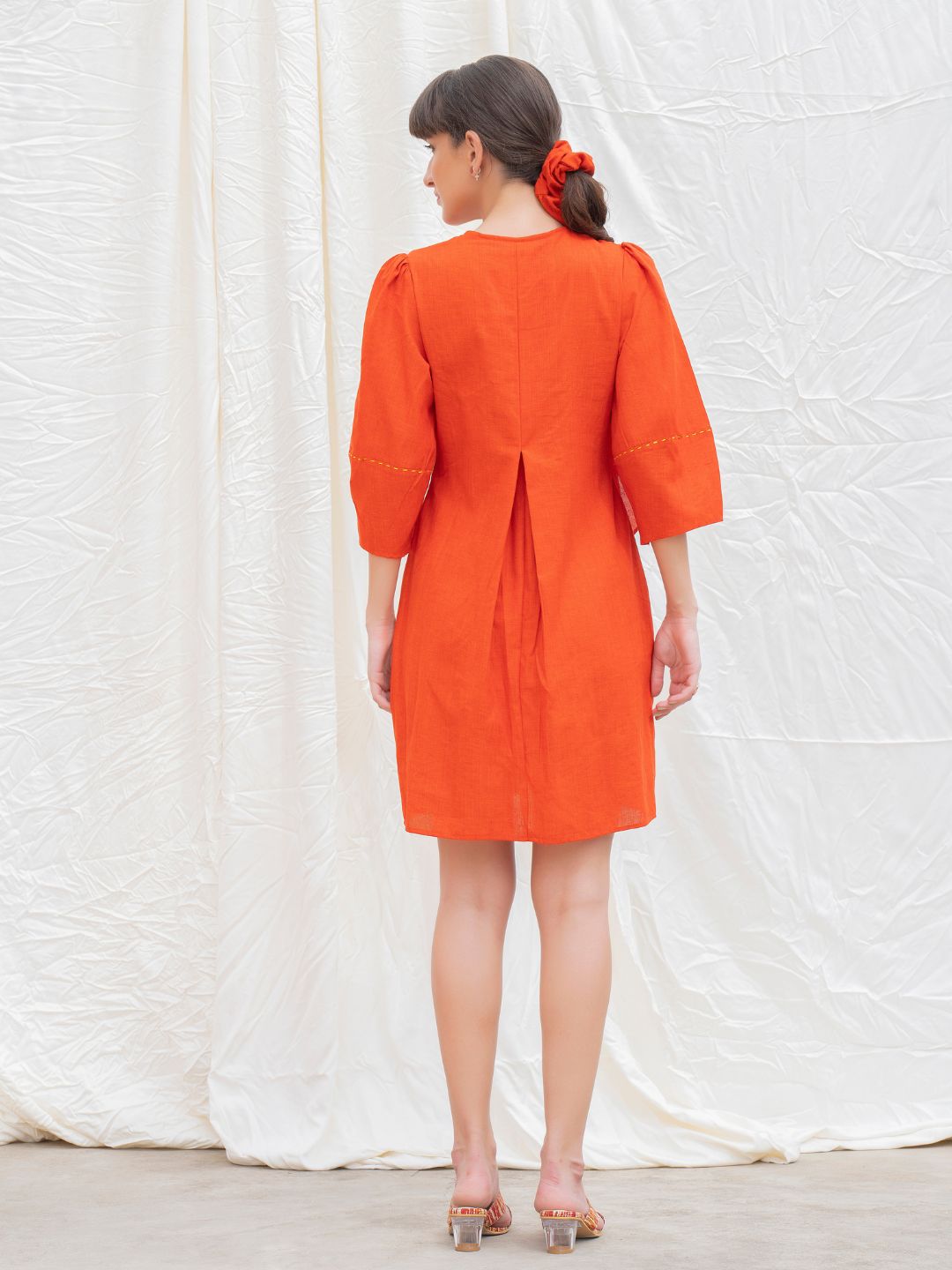 Orange Rust Mangalgiri Box Pleated Dress