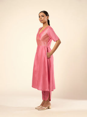 Banarasi Gota patti detailed kurta- Pastel pink