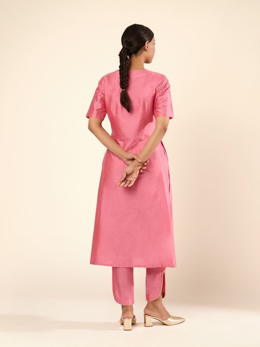 Banarasi Gota patti detailed kurta- Pastel pink