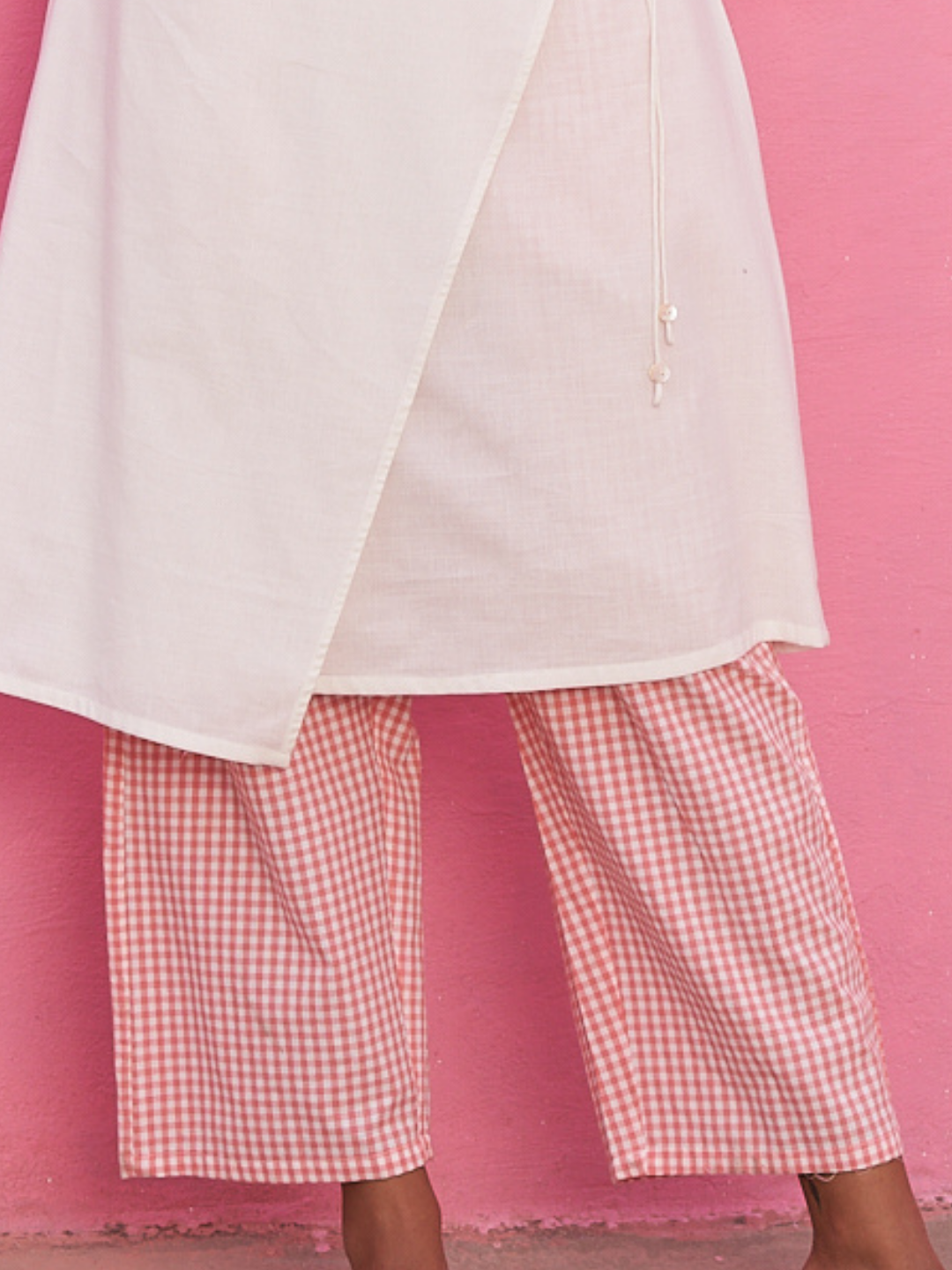 Pink Gingham Checks Straight Pants