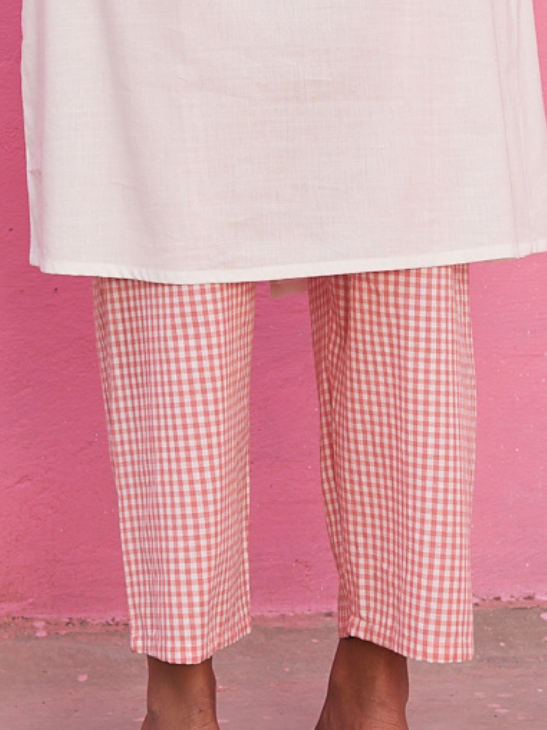 Pink Gingham Checks Straight Pants